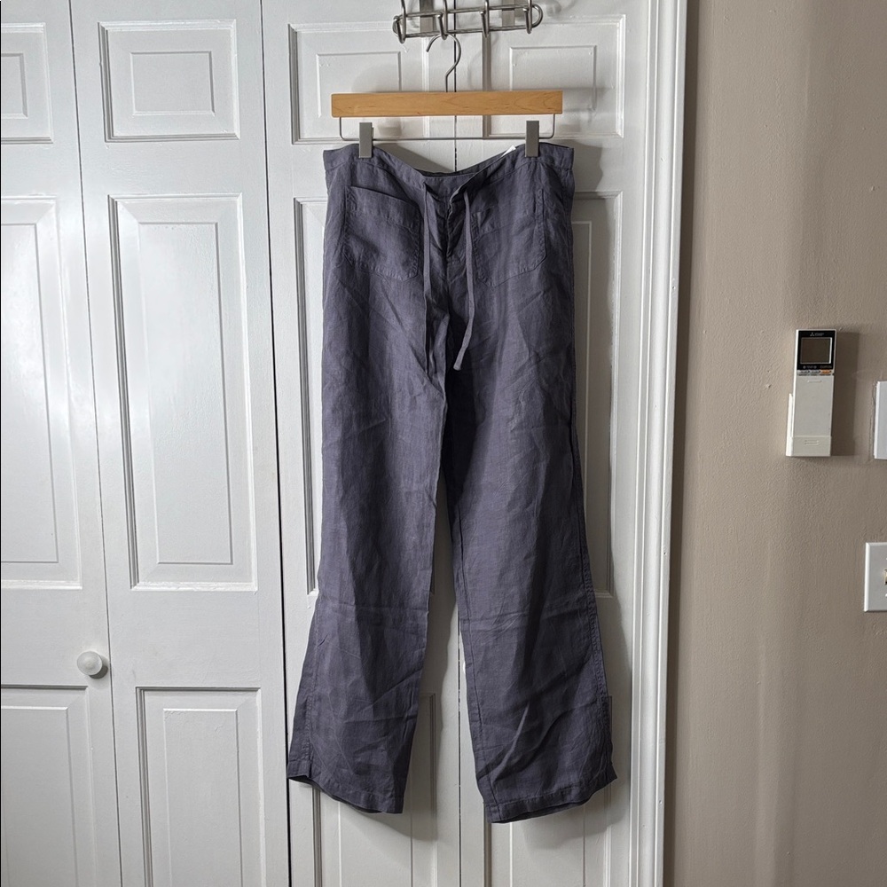 Vince Wide-Leg Linen Pants in Slate Gray
